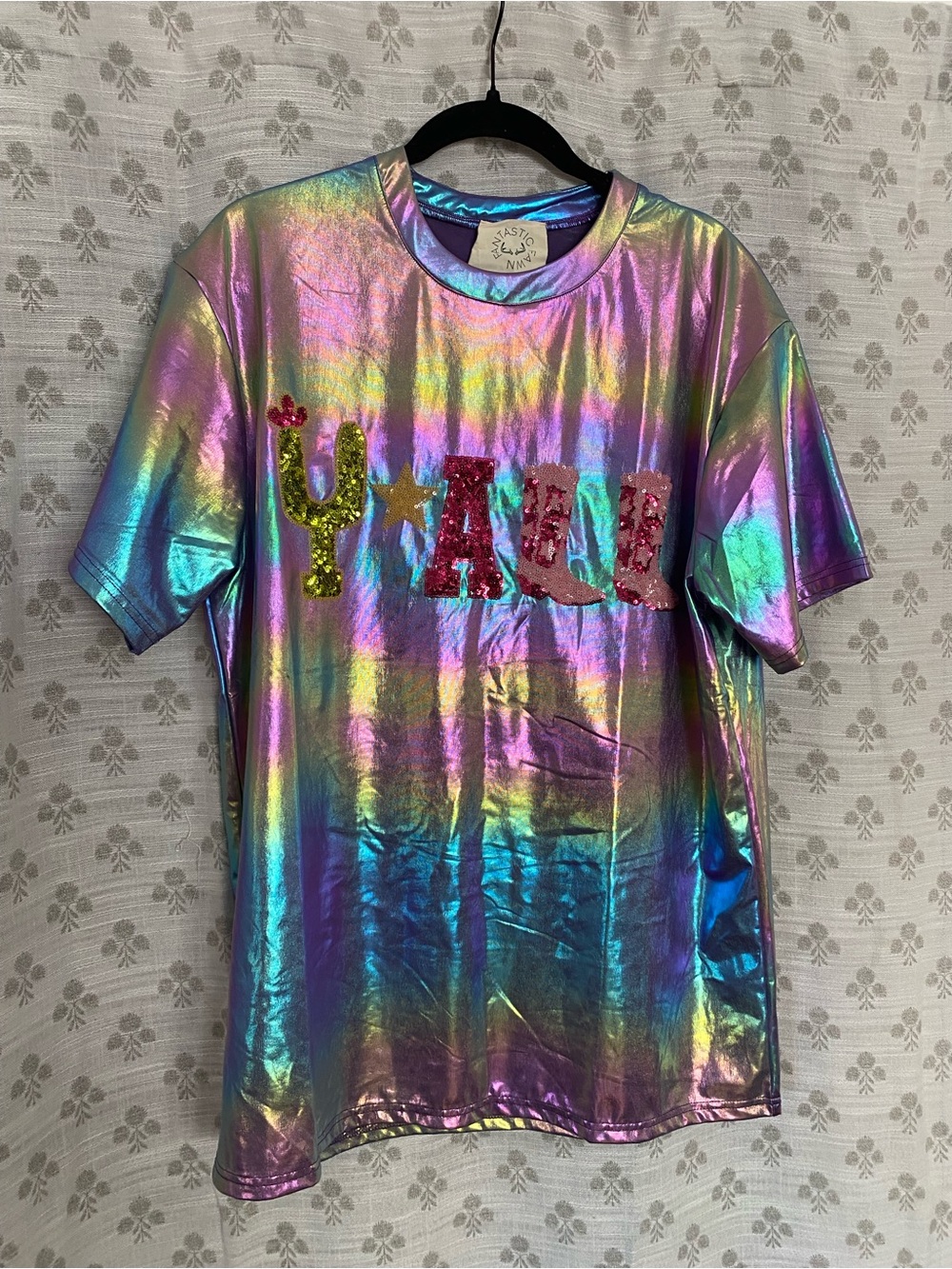 Fantastic Fawn Iridescent Rainbow Sequin Logo Tee